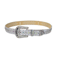 Silver Cross Nail-Studded Crystal Rhinestone Western Belt