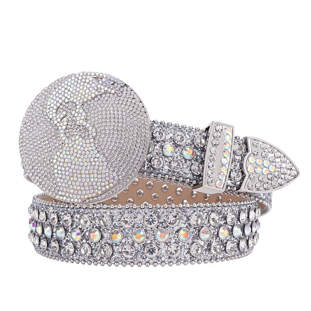 Round Earth Crystal Rhinestone Western Belt with AB Buckle