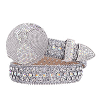 Round Earth Crystal Rhinestone Western Belt with AB Buckle