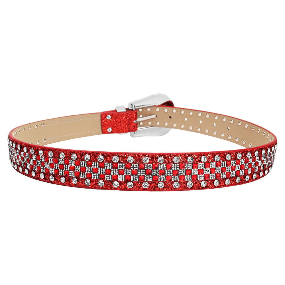Checkerboard Red Crystal Rhinestone Western Belt