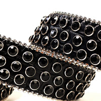 Dotted Crystal Rhinestone Western Belt with Rounded Silver Buckle