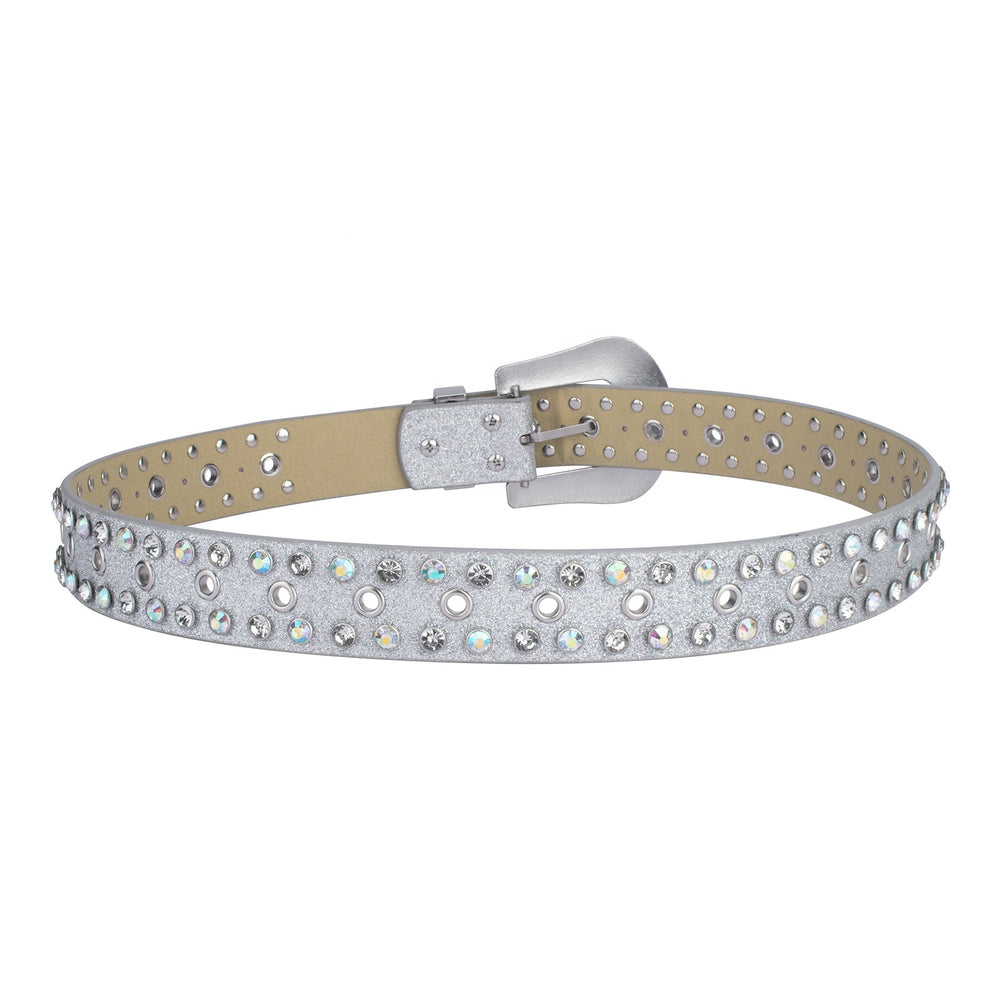 Grommet Silver Crystal Rhinestone Western Belt
