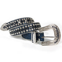Beaded-Trim Crystal Rhinestone Western Belt with Silver Buckle