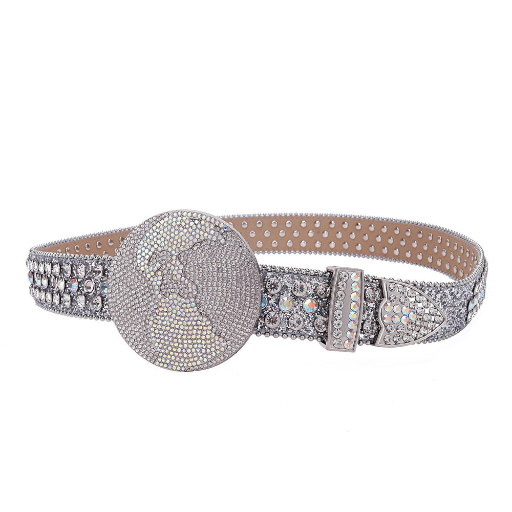 Round Earth Crystal Rhinestone Western Belt with AB Buckle
