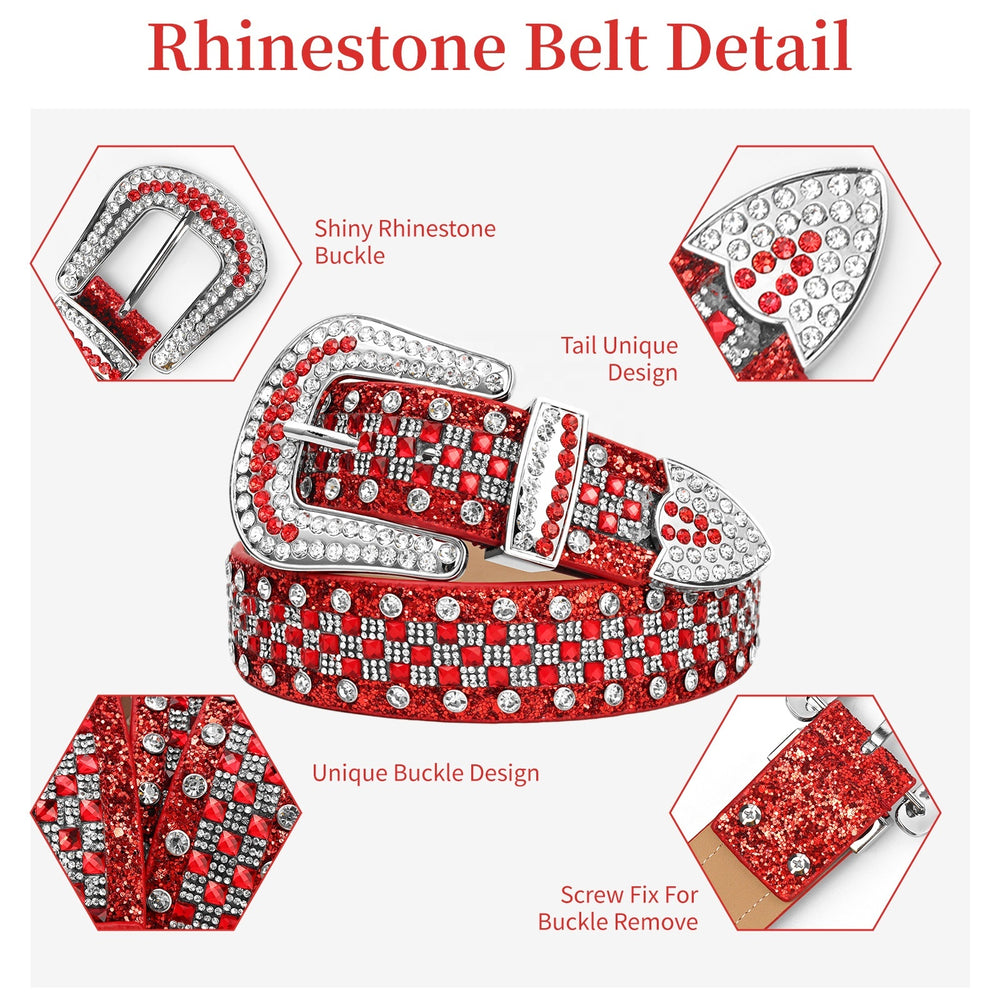 Checkerboard Red Crystal Rhinestone Western Belt