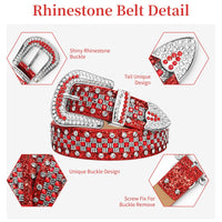 Checkerboard Red Crystal Rhinestone Western Belt