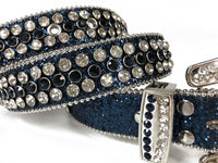 Beaded-Trim Crystal Rhinestone Western Belt with Silver Buckle