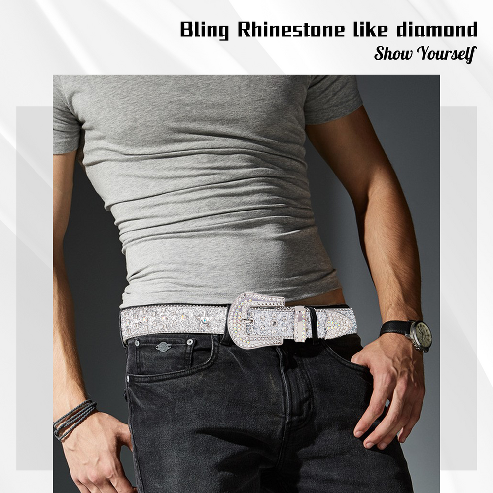 Star Concho Iridescent Crystal Rhinestone Western Belt