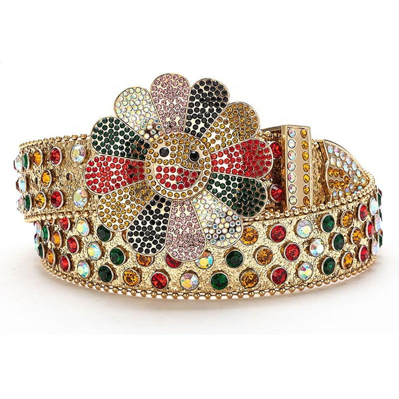 Smiley Flower Crystal Rhinestone Western Belt