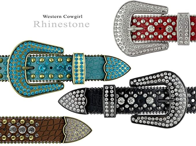 Crocodile Leather Western Belt with Gemstone D-Ring Buckle