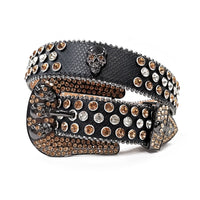 Skull Concho Crystal Rhinestone Western Belt with Double Buckle