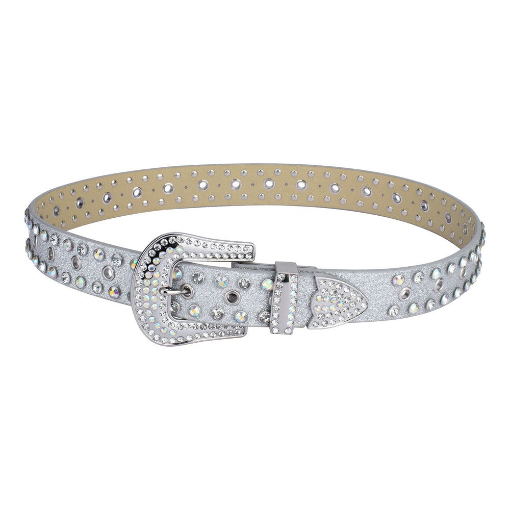 Grommet Silver Crystal Rhinestone Western Belt