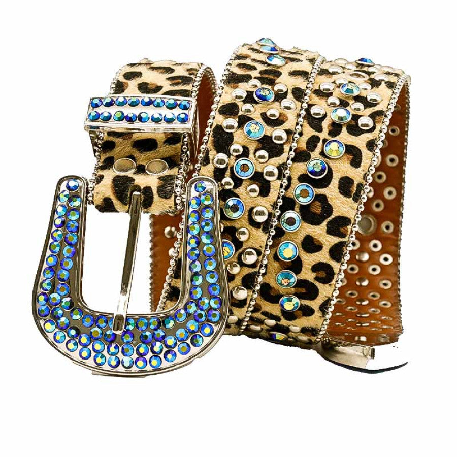 Brown Printed Strap With Blue Lustrous Rhinestone Belt