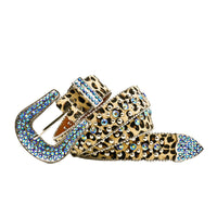 Brown Printed Strap With Blue Lustrous Rhinestone Belt