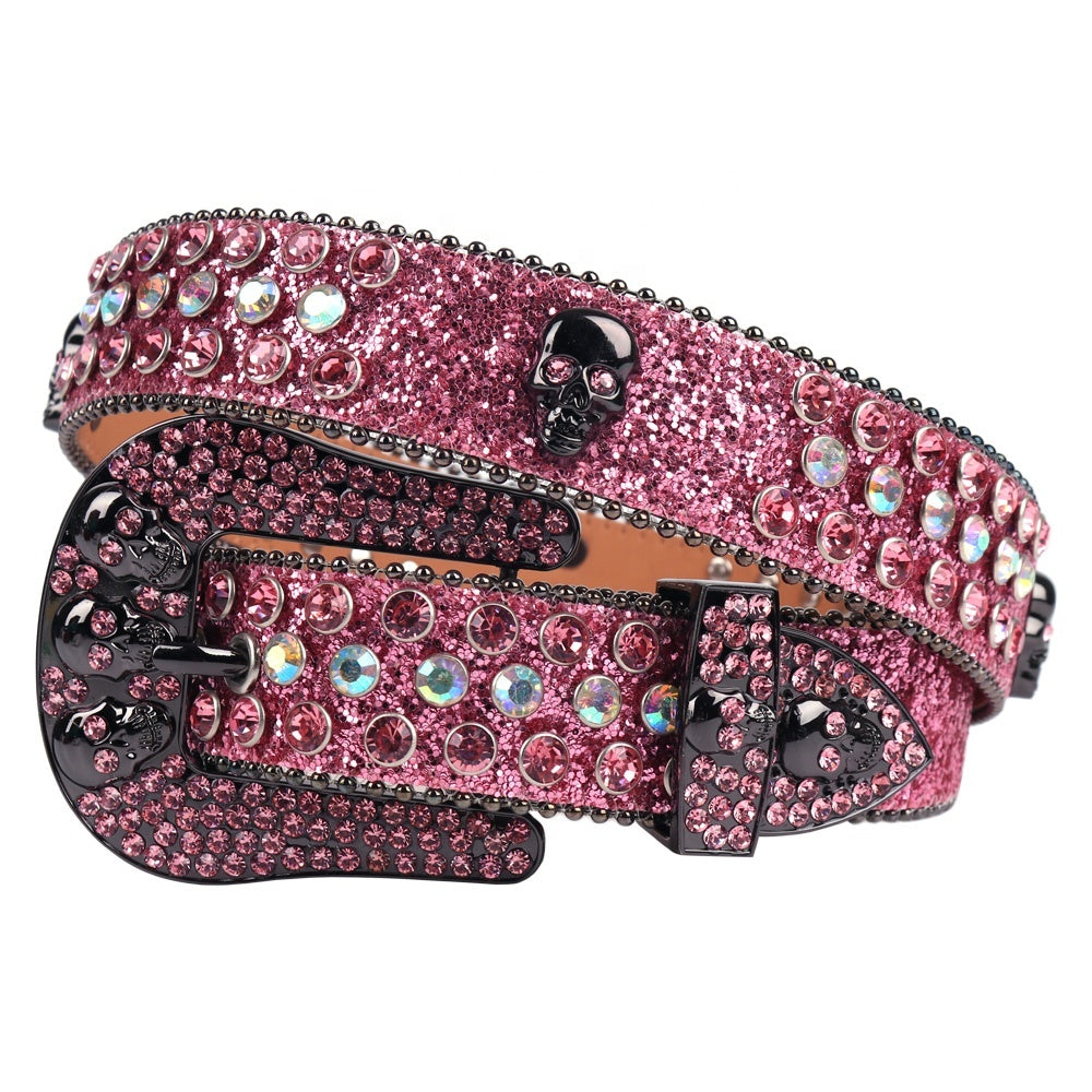 Pink Skull Concho Crystal Rhinestone Western Belt