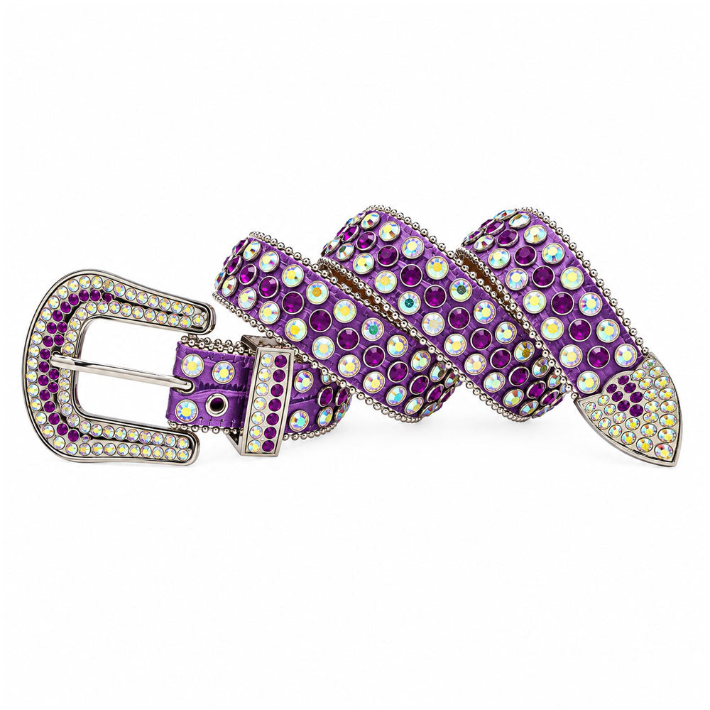 Purple Croc Rhinestone Belt with AB Crystals - PUR-001 - image 2