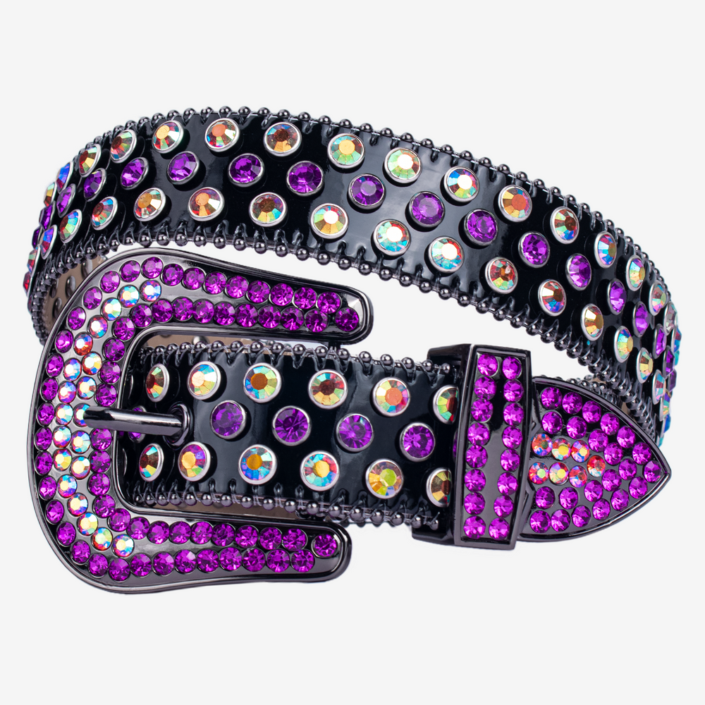Purple Crystal Rhinestone Western Belt with Black Buckle