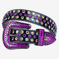 Purple Crystal Rhinestone Western Belt with Black Buckle