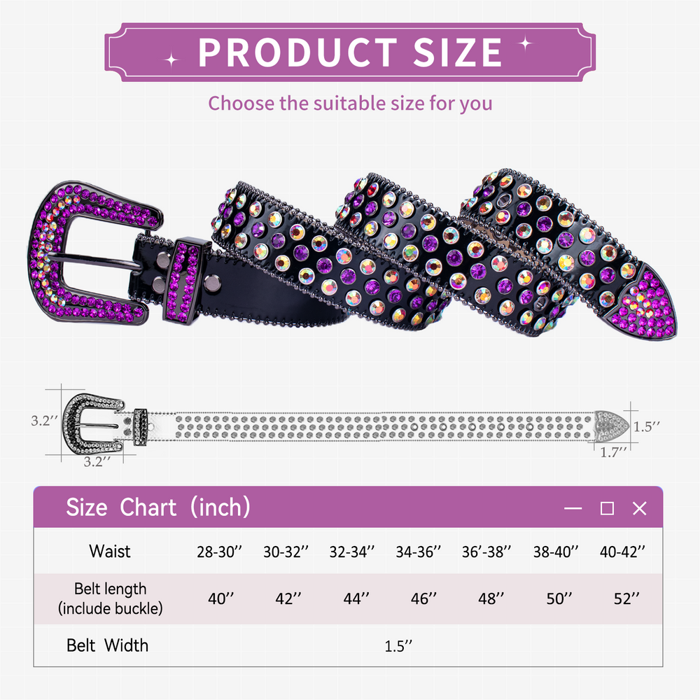 Purple Crystal Rhinestone Western Belt with Black Buckle