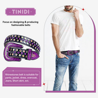 Purple Crystal Rhinestone Western Belt with Black Buckle