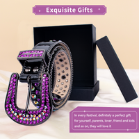Purple Crystal Rhinestone Western Belt with Black Buckle
