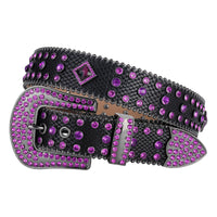 Purple Crystal Rhinestone Western Belt with Snakeskin Texture