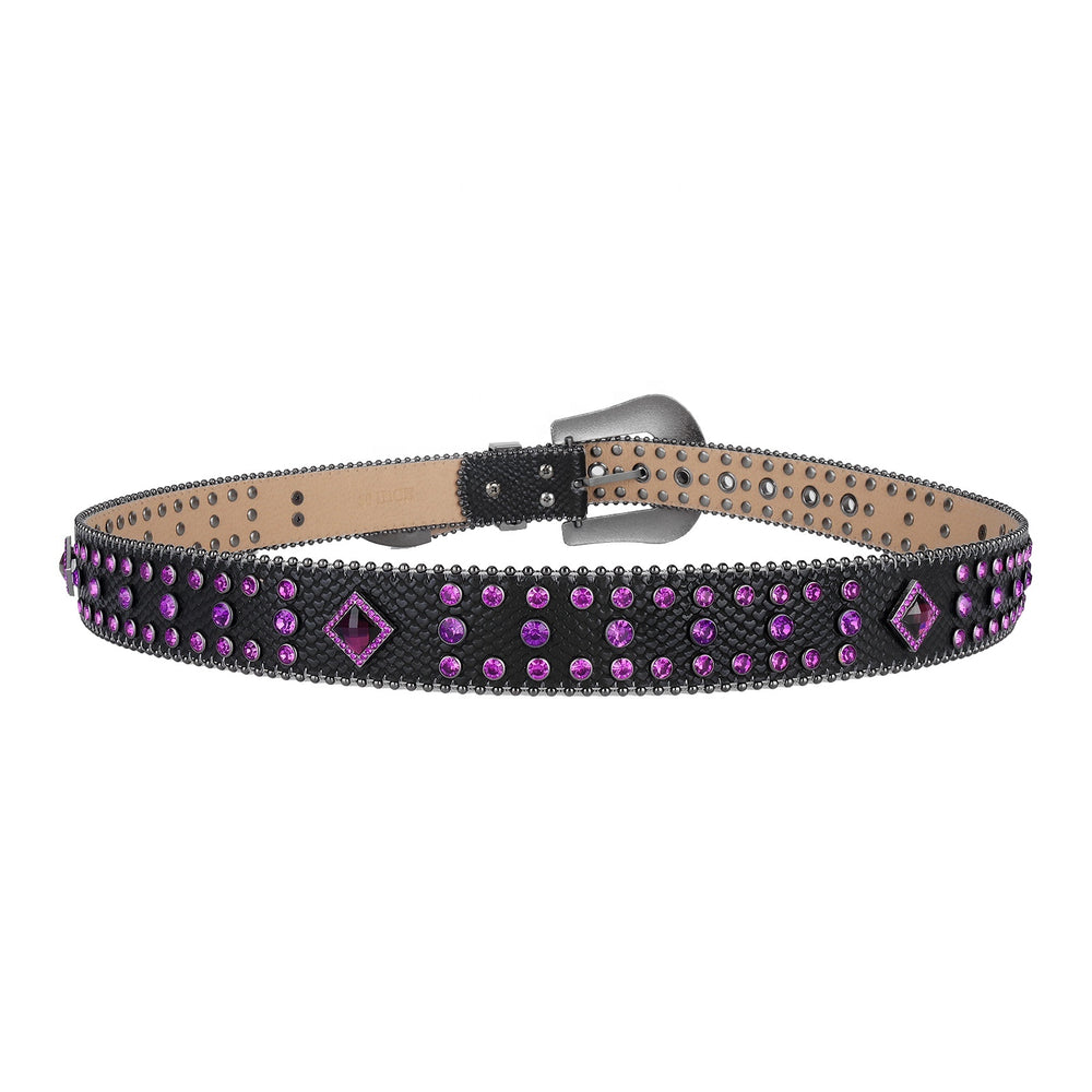 Purple Crystal Rhinestone Western Belt with Snakeskin Texture