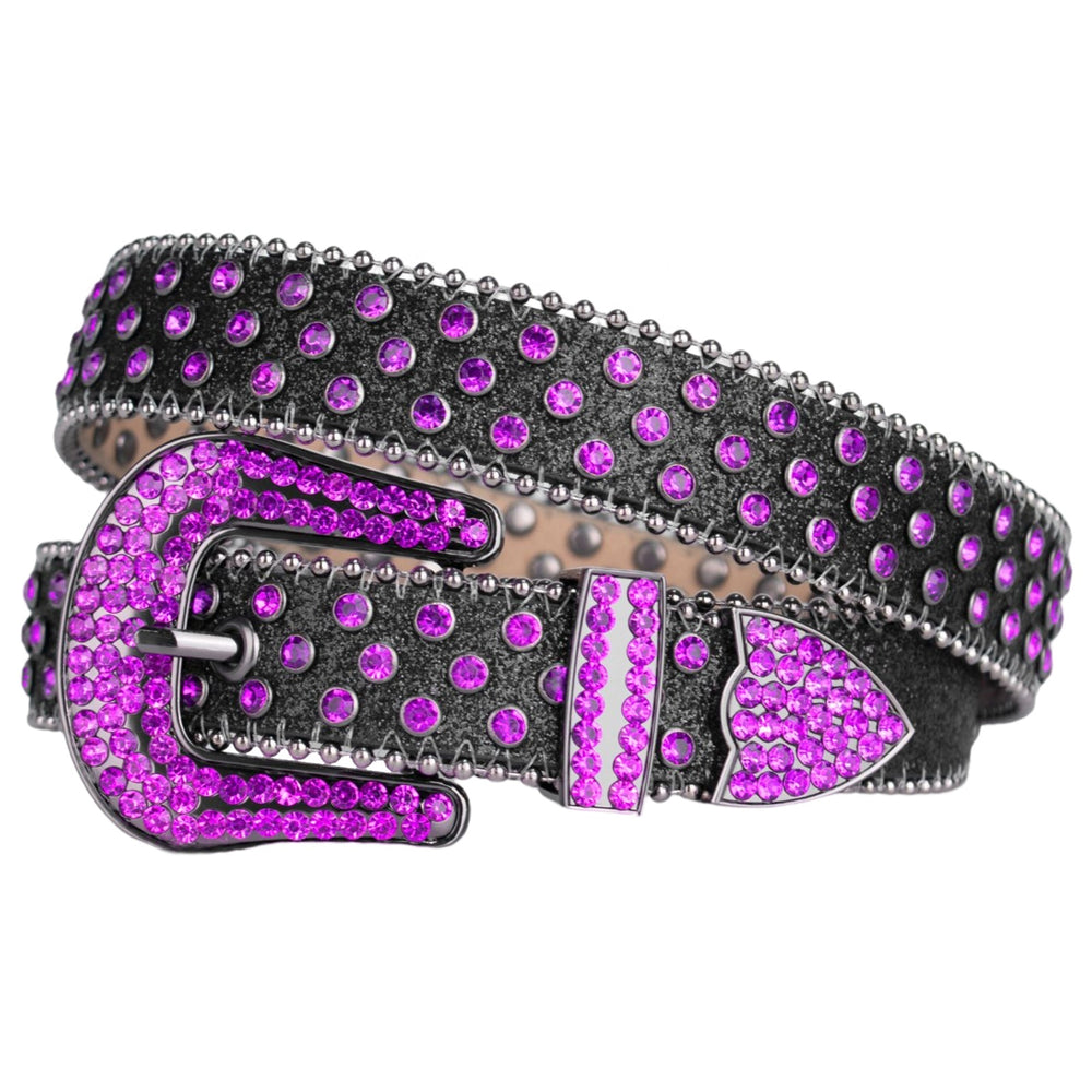 Purple & Pink Crystal Rhinestone Western Belt with Snakeskin Texture