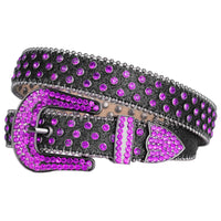 Purple & Pink Crystal Rhinestone Western Belt with Snakeskin Texture