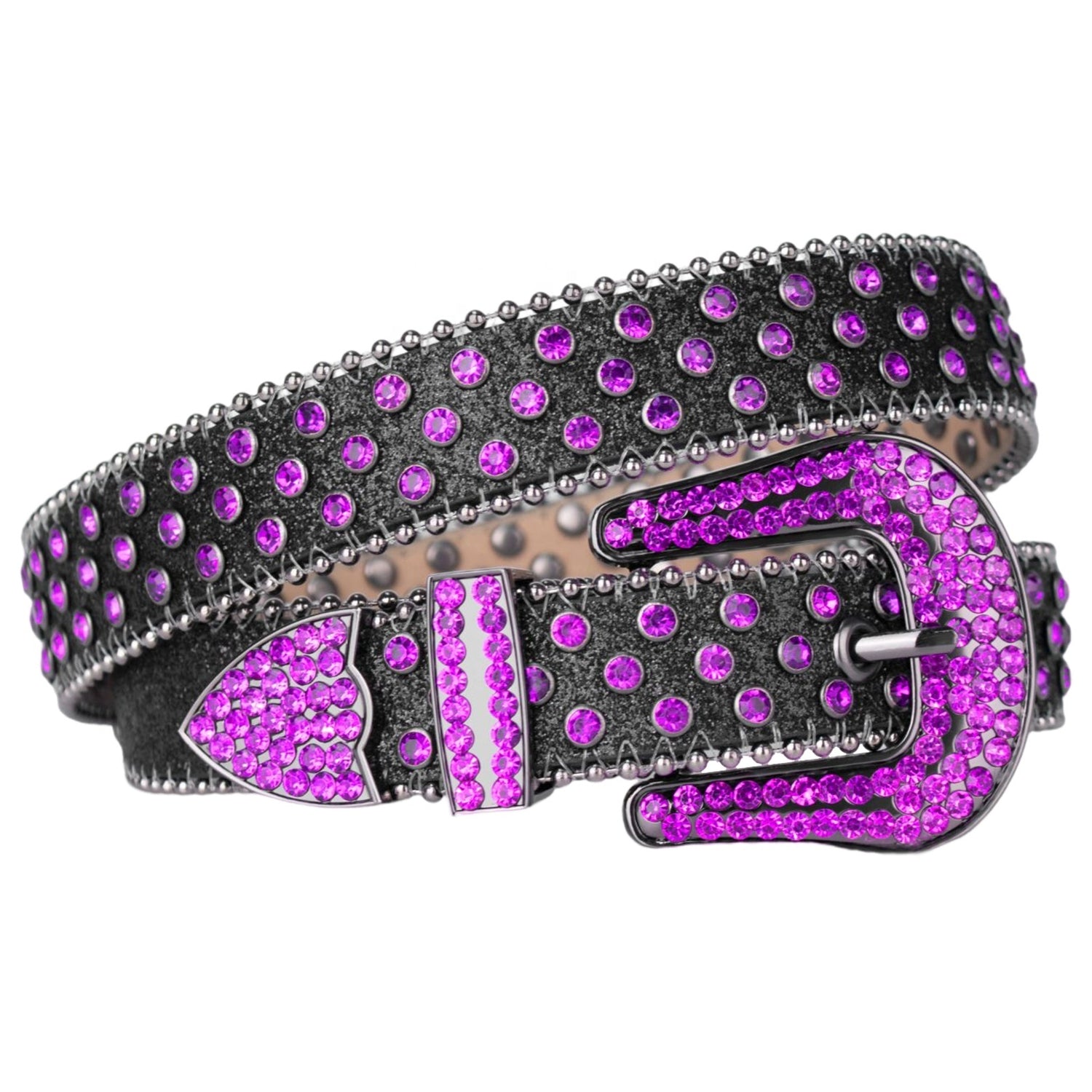 Purple & Pink Crystal Rhinestone Western Belt with Snakeskin Texture