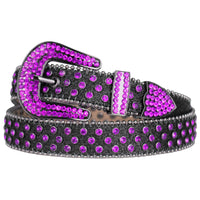 Purple & Pink Crystal Rhinestone Western Belt with Snakeskin Texture