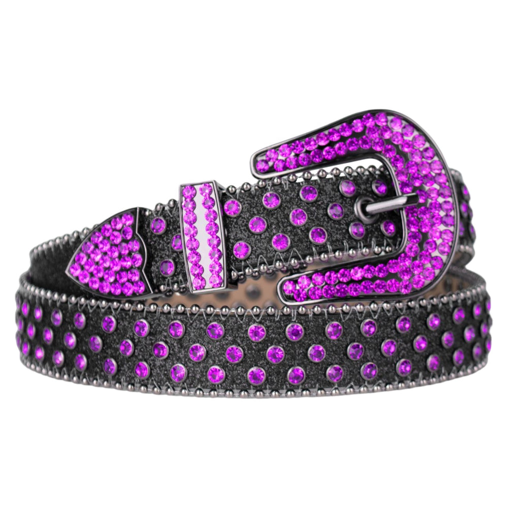 Purple & Pink Crystal Rhinestone Western Belt with Snakeskin Texture