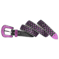 Purple & Pink Crystal Rhinestone Western Belt with Snakeskin Texture