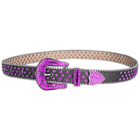 Purple & Pink Crystal Rhinestone Western Belt with Snakeskin Texture