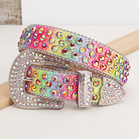 Rainbow Crystal Rhinestone Western Belt with Vintage Silver Buckle