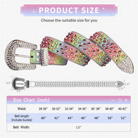 Rainbow Crystal Rhinestone Western Belt with Vintage Silver Buckle