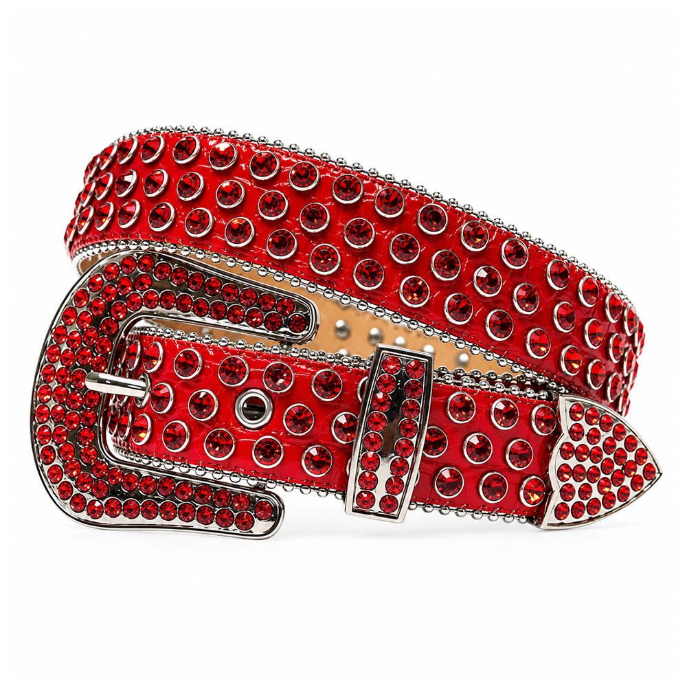 Red Croc Rhinestone Belt with Red Crystals - RED-001 - image 1