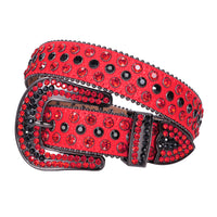 Red & Black Crystal Rhinestone Western Belt with Studded Buckle