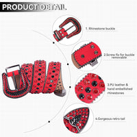 Red & Black Crystal Rhinestone Western Belt with Studded Buckle