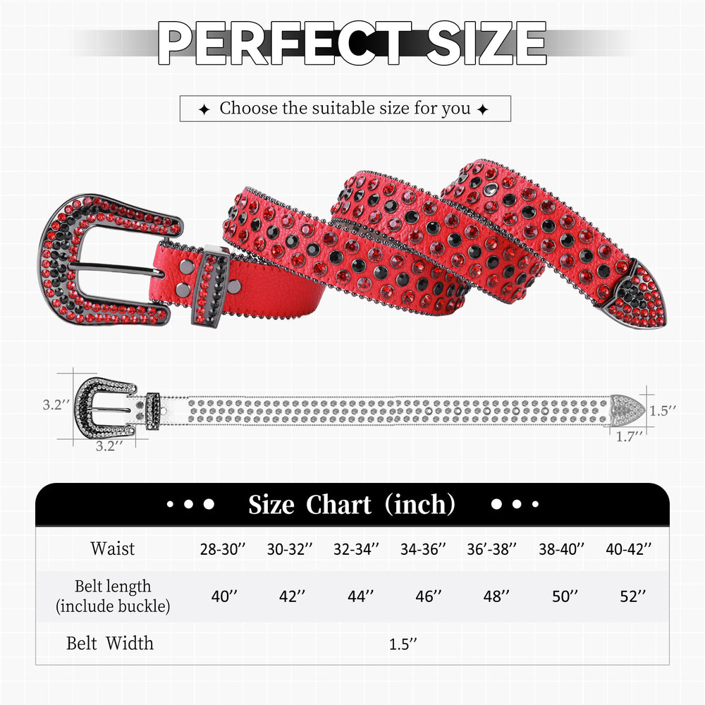 Red & Black Crystal Rhinestone Western Belt with Studded Buckle