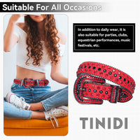 Red & Black Crystal Rhinestone Western Belt with Studded Buckle