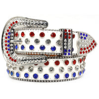 Red White & Blue Crystal Rhinestone Western Belt with Silver Buckle