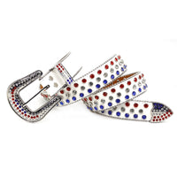 Red White & Blue Crystal Rhinestone Western Belt with Silver Buckle