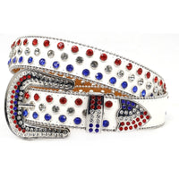 Red White & Blue Crystal Rhinestone Western Belt with Silver Buckle