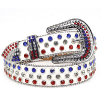 Red White & Blue Crystal Rhinestone Western Belt with Silver Buckle