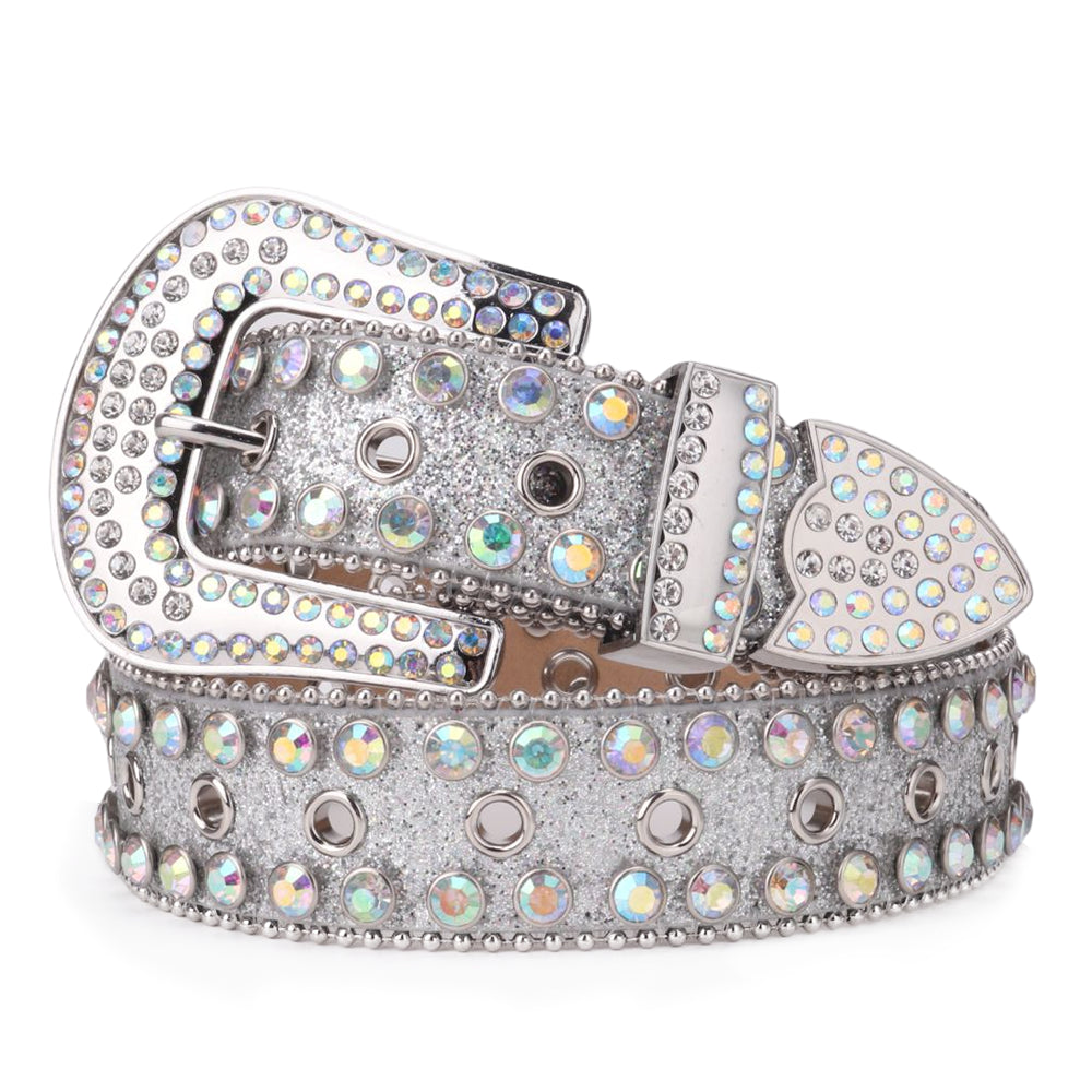 Silver Iridescent Crystal Rhinestone Western Belt