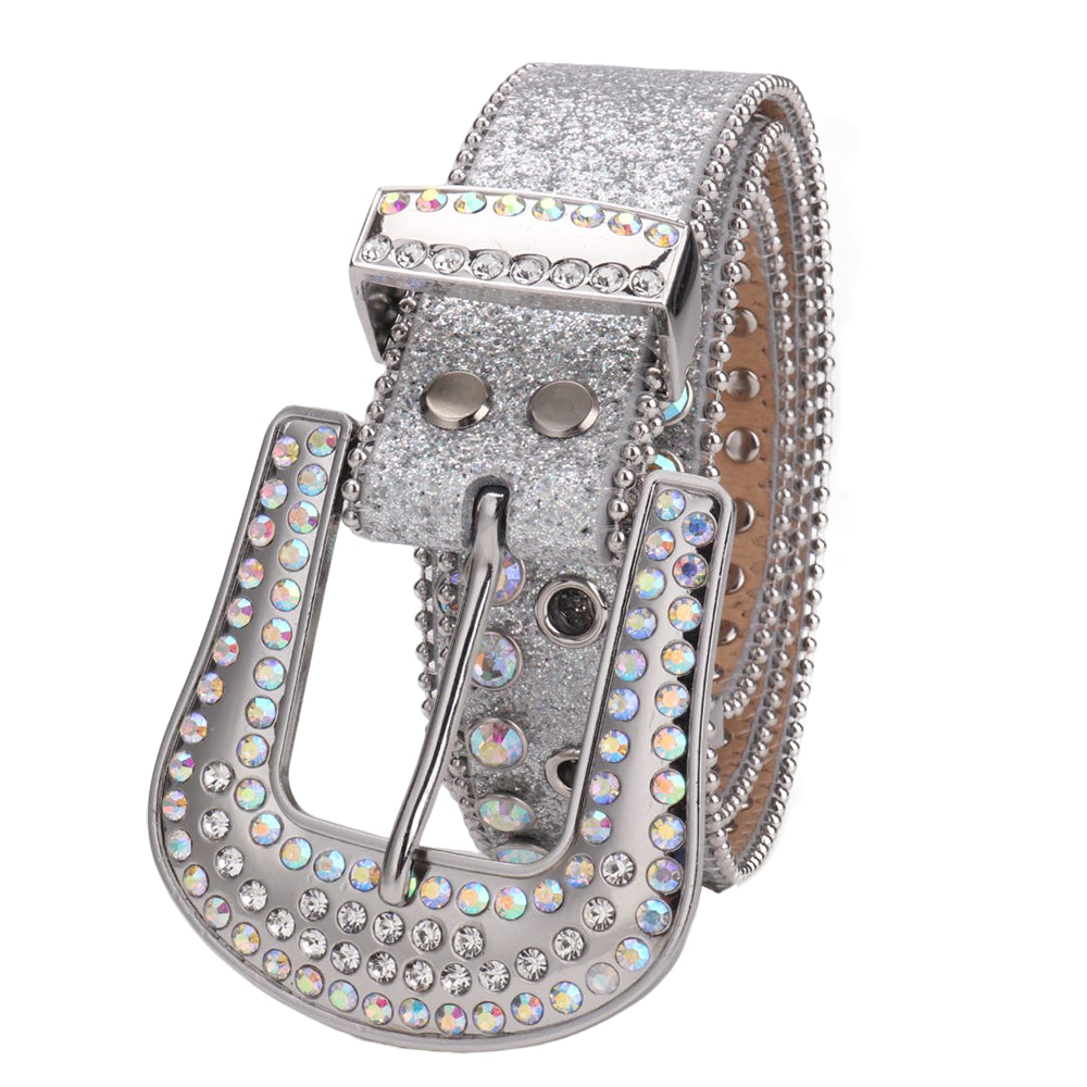 Silver Iridescent Crystal Rhinestone Western Belt