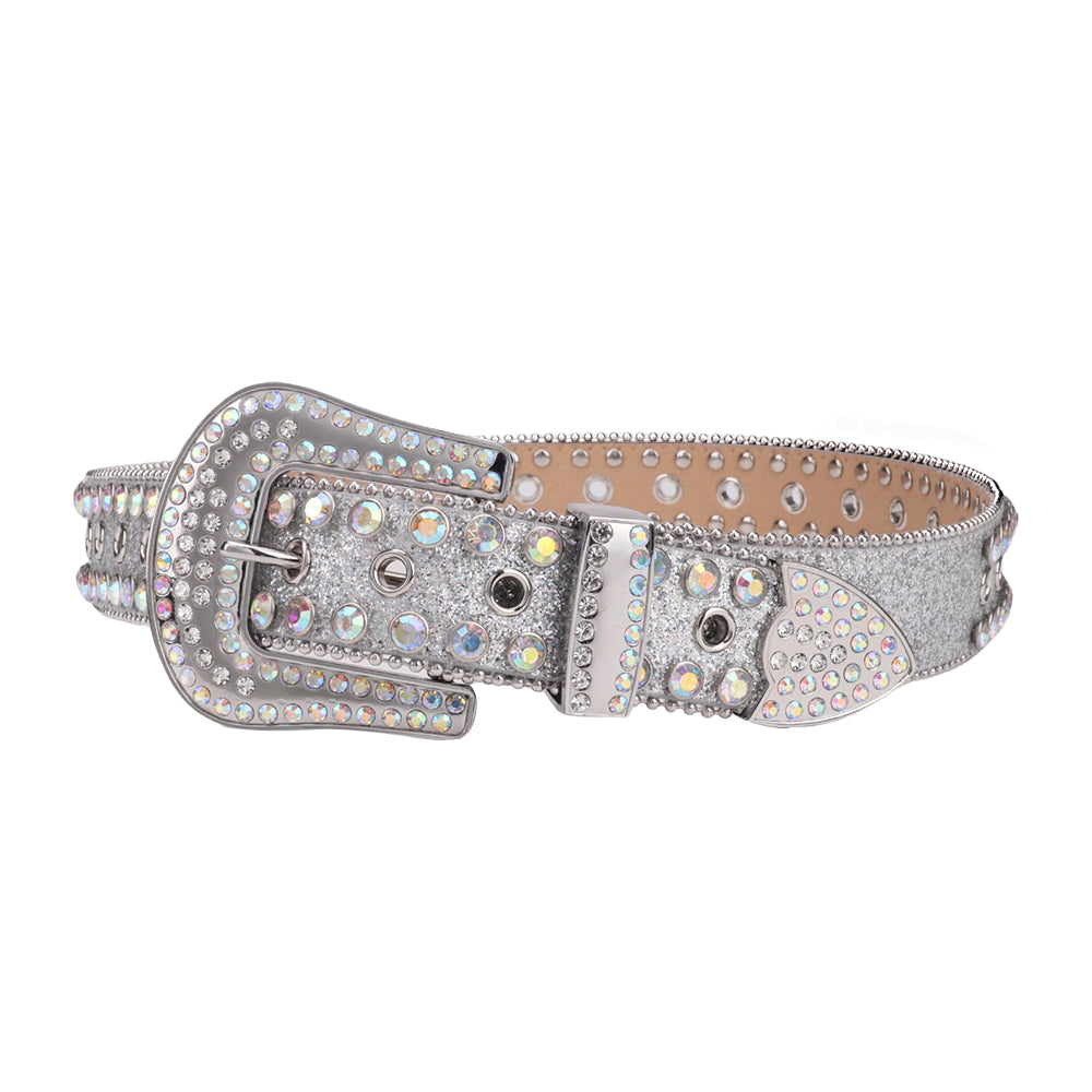 Silver Iridescent Crystal Rhinestone Western Belt