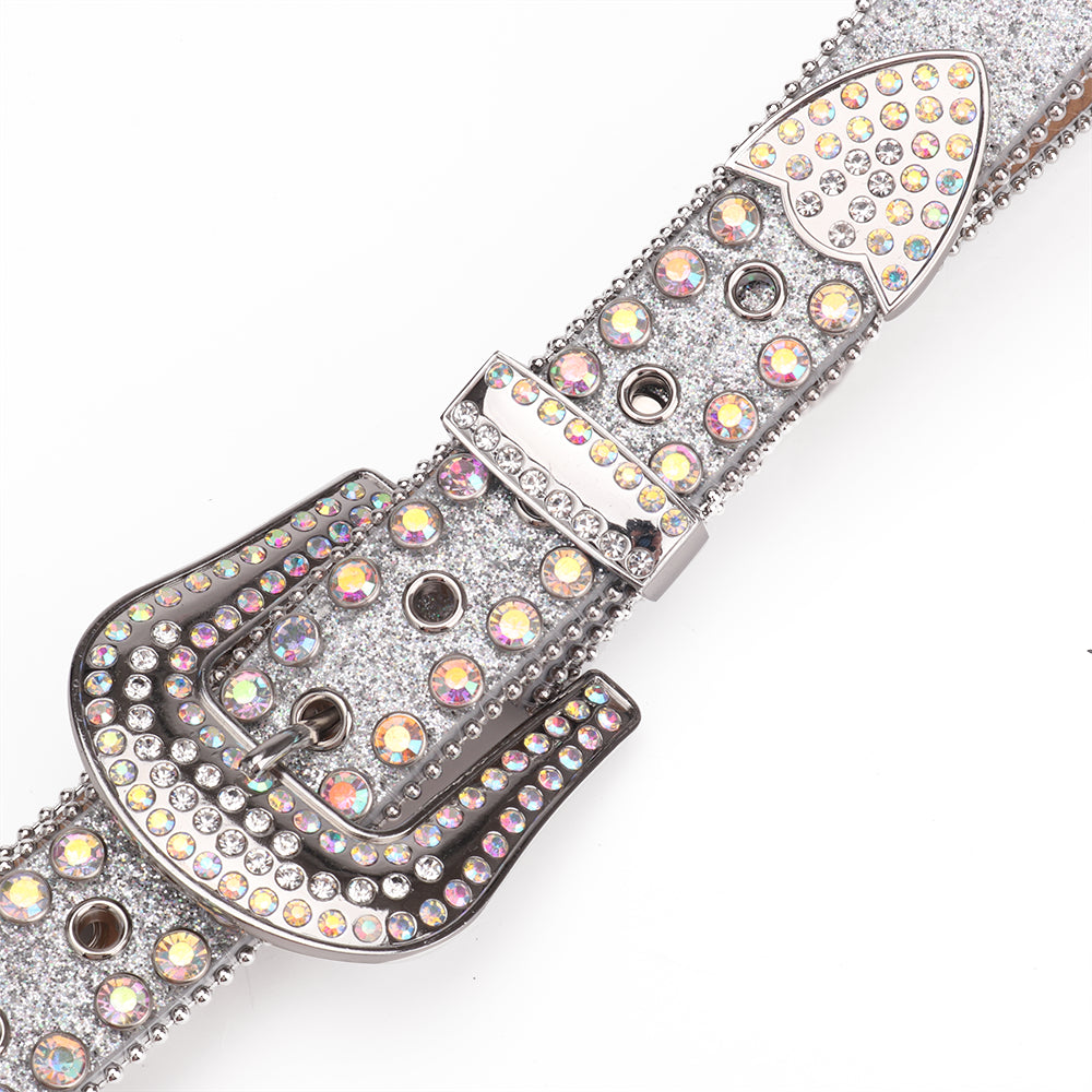 Silver Iridescent Crystal Rhinestone Western Belt