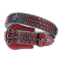 Black Rhinestone Skull Belt - Bling Crystal Studded Western Cowboy Buckle for Men & Women